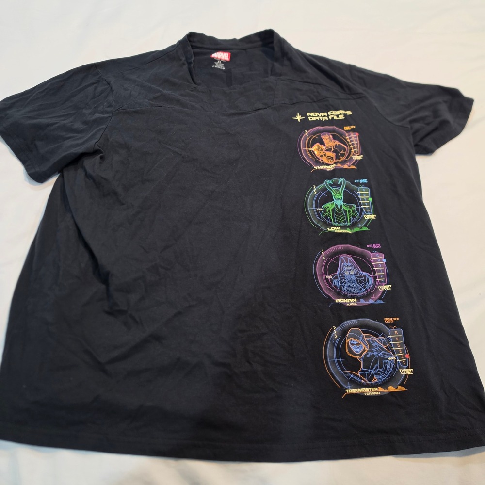 Marvel Nova Corps Data File T-Shirt Mens XL Black Excellent MCU Villains Graphic
